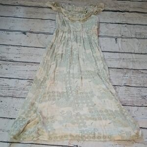Wonderly Ivory Green Print Smocked Flowy Boho Maxi Dress M